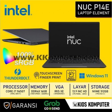 INTEL NUC P14E LAPTOP ELEMENT CORE I7 1165G7 16GB RAM 512GB NVME IRIS XE 13.9" HD IPS 60HZ WINDOWS 11