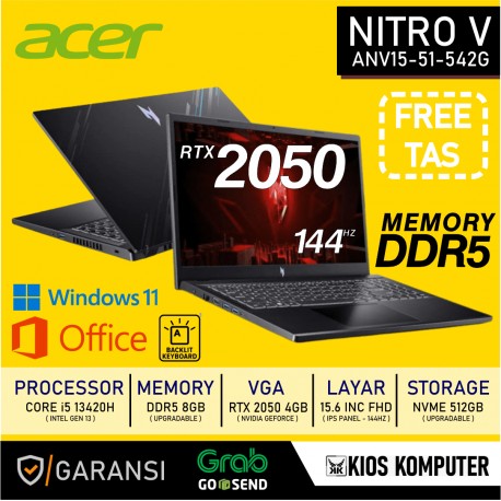 ACER NITRO V 15 ANV15 CORE i5-13420H 8GB DDR5 512GB NVME RTX 2050 4GB 15.6 INCH FHD IPS 144HZ W11 OHS