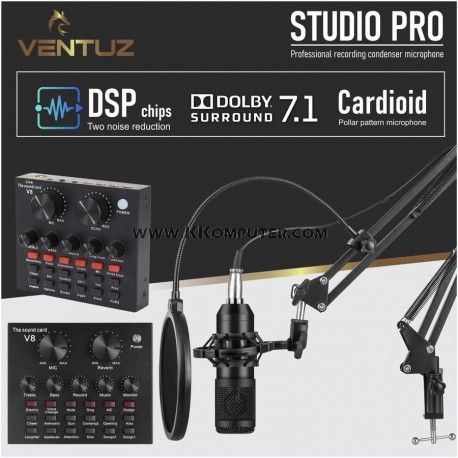 MICROPHONE VENTUZ STUDIO PRO PACK MIXER V8+STAND