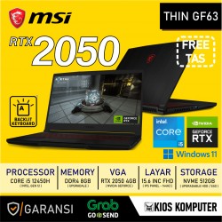 MSI THIN GF63 CORE I5 12450H 8GB DDR4 512GB NVME RTX 2050 4GB 15.6 INCH FHD 144HZ WINDOWS 11