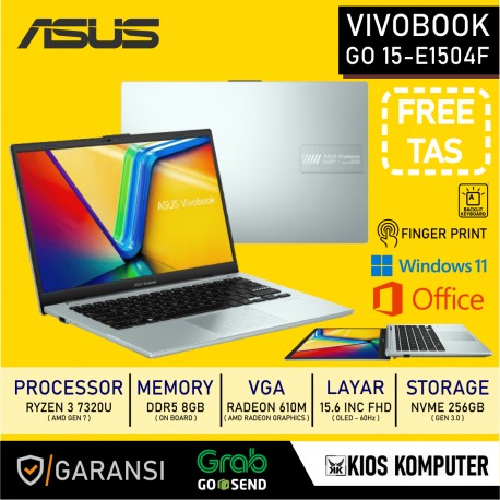 ASUS VIVOBOOK GO 15 E1504F RYZEN 3 7320U 8GB DDR5 256GB NVME RADEON 610M 15.6 INCH FHD OLED W11 OHS