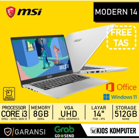 MSI MODERN 14 9S7-14J111-1059 INTEL CORE I3 1215U DDR4 8GB SSD 512GB 14INC FHD IPS 60HZ SILVER WIN11