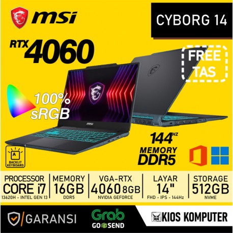 MSI Cyborg 14 A13VF (9S7-14P111-025) i7-13620H 16GB RAM 512GB NVME RTX 4060 8GB W11+OHS 14" FHD 144Hz 100% SRGB