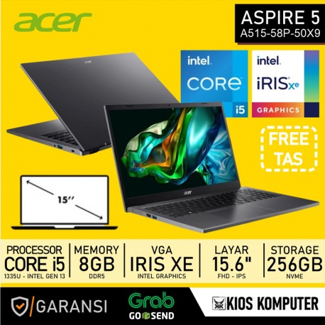 ACER ASPIRE 5 A515 58P I5-1335U 8GB DDR5 256GB SSD NVME INTEL IRIS XE GRAPHICS 15.6 FHD