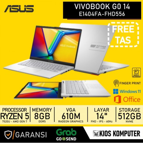 ASUS VIVOBOOK GO 14 E1404FA-FHD556 RYZEN 5 7520U 8GB DDR5 512GB SSD NVME 14" FHD W11 OHS