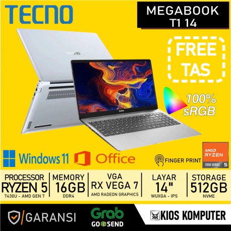 TECNO MEGABOOK T1 14 RYZEN 5 7430U 16GB 512GB w11 14" WUXGA 100% sRGB W11