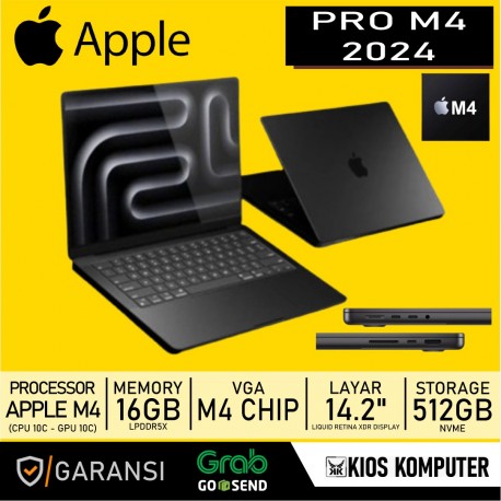 MACBOOK PRO M4 CHIP 2024 10C CPU 10C GPU 16GB 512GB SSD 14INCH SPACE BLACK