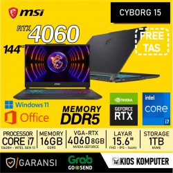 LAPTOP MSI CYBORG 15 A15VFK INTEL CORE I7-13620H 16GB DDR5/1TB NVME RTX 4060 8GB 15.6" FHD 144HZ W11+OHS