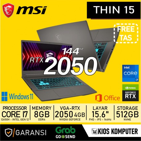 MSI THIN 15 INTEL CORE I7 12650H RTX 2050 4GB 8GB RAM 512GB SSD 15.6INCH FHD 144HZ BACKLIT WIN11