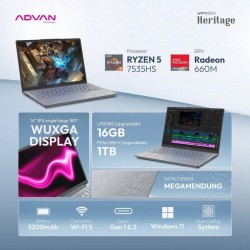 ADVAN WORKPLUS HERITAGE L25B-R57S1 AMD RYZEN 5 7535HS 16GB DDR5 1TB SSD MVME RADEON 660M 14 INCH WUXGA IPS SRGB W11