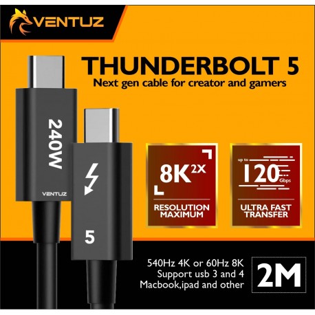 VENTUZ KABEL USB C TO C THUNDERBOLT 5 MALE TO MALE 2M 80Gb/s