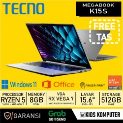 LAPTOP TECNO MEGABOOK K15S RYZEN 5 7430 8GB 512GB 15.6INCH FHD IPS W11