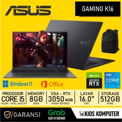 LAPTOP ASUS K16 K3605VC-1535B1T-HM I5 13420H 8GB DDR4 512GB NVME RTX 3050 16" WUXGA IPS 144Hz BACKLIT WINDOWS 11 GARANSI 1 TAHUN