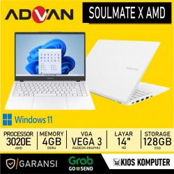 LAPTOP ADVAN SOULMATE X AMD 3020E 4GB DDR4 128GB SSD RADEON VEGA 3 14 INCH FHD