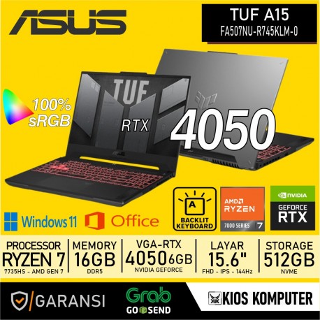 LAPTOP ASUS TUF A15 FA507NU RYZEN 7 7735HS RTX 4050 16GB 512GB 15.6INCH 144HZ W11 RS 2THN BAG