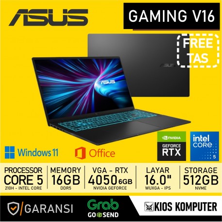 LAPTOP ASUS GAMING V16 V3607V INTEL CORE 5 210H 16GB DDR5 512GB SSD NVME RTX 4050 6GB 16 INCH WUXGA W11 OHS
