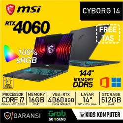 LAPTOP MSI CYBORG 14 INTEL I7 13620H MEMORY 16GB NVME 512GB RTX 4060 8GB W11 + OHS 14INCH FHD 144HZ 100%SRGB