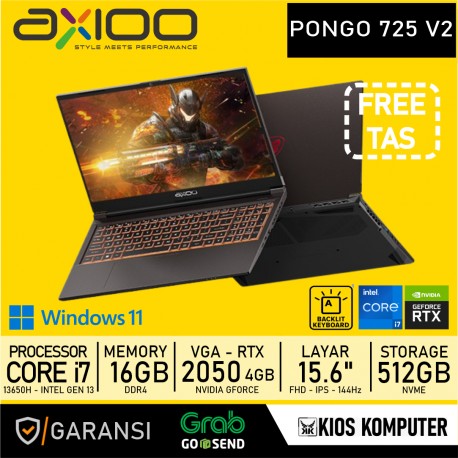 AXIOO PONGO 725 V2 INTEL CORE I7-13650H 16GB RAM 512GB NVME Gen 4 RTX 2050 4GB 15.6 FHD IPS 144HZ WIN 11 PRO