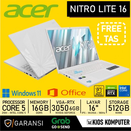 ACER NITRO LITE 16 CORE 5 210H RTX 3050 6GB 16GB DDR5 512GB 16INCH IPS 100% sRGB 180Hz W11 OHS RS (2THN) BP