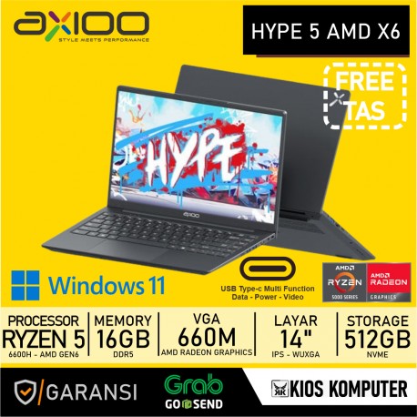 AXIOO HYPE 5 AMD X6 RYZEN 5-6600H 16GB DDR5 512GB NVME RADEON 660M 14" FHD WINDOWS 11