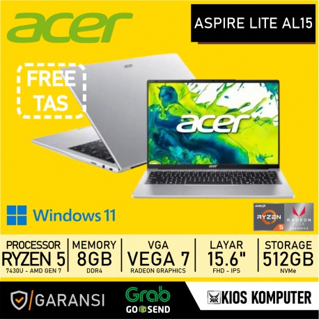 ACER ASPIRE LITE AL15-42P RYZEN 5-7430U 8GB DDR4 512GB NVME 15.6 INCH FHD RADEON GRAPHICS WINDOWS 11