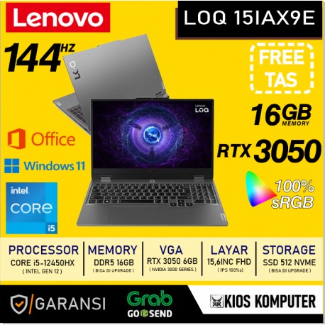 LENOVO LOQ 15IAX9E CORE i5-12450HX 16GB DDR5 512GB NVMe RTX 3050-6GB 15.6" FHD IPS 100% sRGB 144Hz Windows 11 OHS