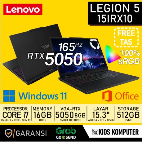 LENOVO LEGION 5 15IRX10 CORE i7-13650HX 16GB DDR5 512GB NVMe RTX 5050-8GB 15.3" WUXGA IPS 100% sRGB 165Hz DOLBY WIN 11 OFFICE