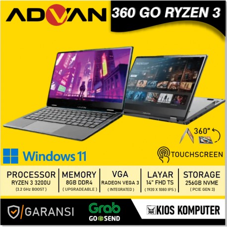 ADVAN 360 GO RYZEN 3-3200U 8GB DDR4 256GB NVMe 14" FHD Touchscreen Windows 11