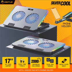 VENTUZ METAL COOLER PAD SILVER COOL 2000RPM RGB WITH HOLDER PHONE