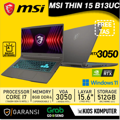 MSI THIN 15 B13UC (9S7-16R831-2407) INTEL CORE I7 13620H 8GB DDR4 512GB RTX3050 4GB 15.6INCH FHD 144HZ W11