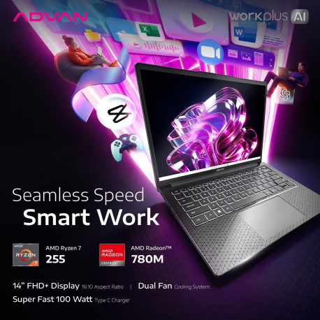 ADVAN WORKPLUS AI HERITAGE AMD RYZEN 7 255 8GB RAM 512GB RADEON 780M 14INCH RS(2THN) NO BAG RU SU