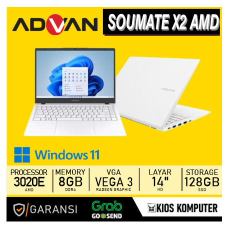 LAPTOP ADVAN SOULMATE X2 AMD 3020E 8GB DDR4 128GB SSD RADEON VEGA 3 14 INCH FHD