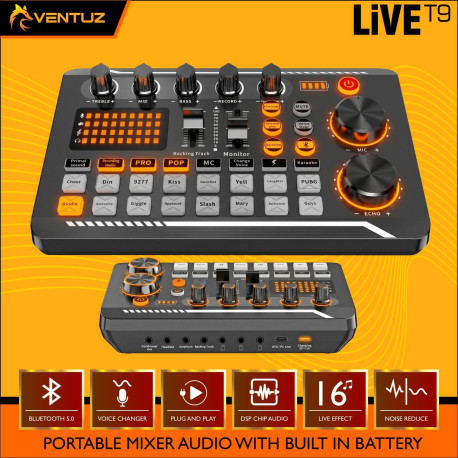 VENTUZ LIVE T9 PROFESIONAL LIVE USB SOUNDCARD MIXER AUDIO BROADCAST BUILD IN BATTERY