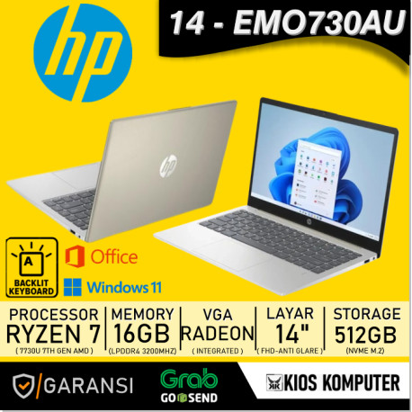 HP 14 - EMO730AU RYZEN 7 - 7730U 16GB DDR4 512GB 14INCH FHD W11