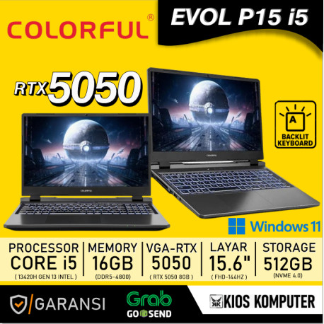 LAPTOP GAMING COLORFUL EVOL P15 23-HE55D I5-12450H 16GB DDR5 512GB SSD NVME RTX4050 6GB 15.6" FHD 144Hz 100% sRGB W11