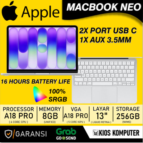 APPLE MACBOOK NEO A18 PRO MHFA4ID 6 CORE CPU 5 CORE GPU 8GB 256GB SSD 13INCH SILVER