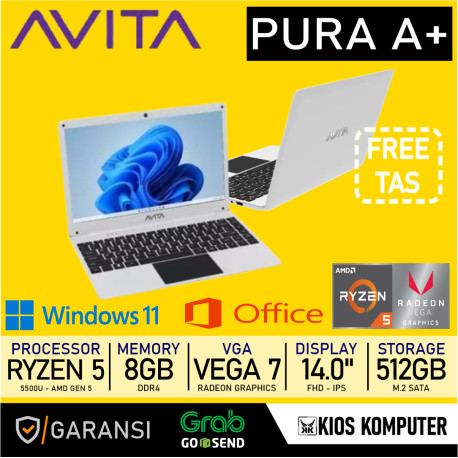 LAPTOP AVITA PURA A+ AMD RYZEN 5 5500U 8GB 512GB W11 14" FHD GARANSI RESMI