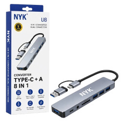 NYK CONVERTER 8IN1 TYPE C TO USB HUB RJ45 LAN HDMI HDTV CARD READER