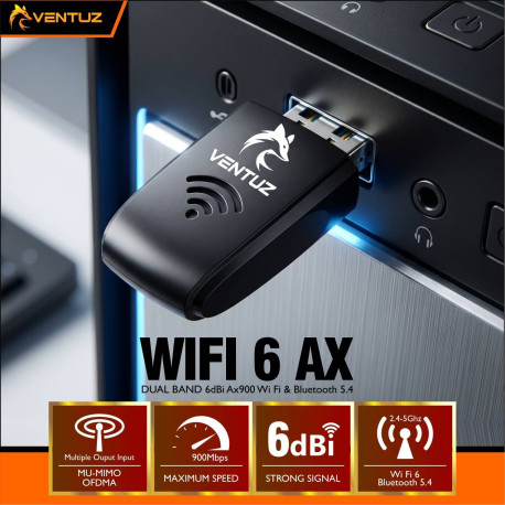 VENTUZ WIFI6 AX USB WIRELESS ADAPTER + BLUETOOTH 5.4 DUAL BAND