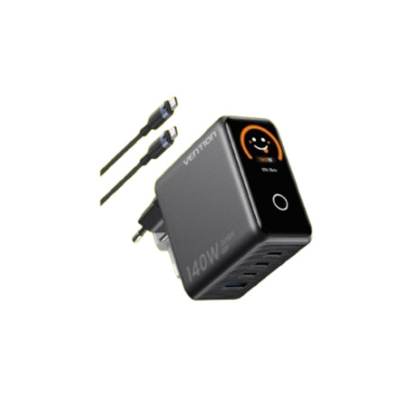 VENTION CHARGER ADAPTOR DASH PRO 5A 140W PD SMART TFT LED + KABEL TYPE-C 240W 1M