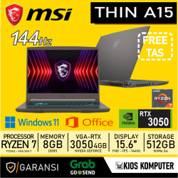 MSI THIN A15 (9S7-16RK11-664) RYZEN 7-7735HS 8GB DDR5 512GB NVME RTX3050 4GB 15.6" FHD 144HZ W11