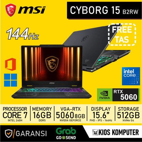 MSI CYBORG 15 9S7-15Q342-050 CORE 7-240H 16GB DDR5 512GB NVMe RTX5060 8GB 15.6" FHD IPS 144Hz W11 OHS