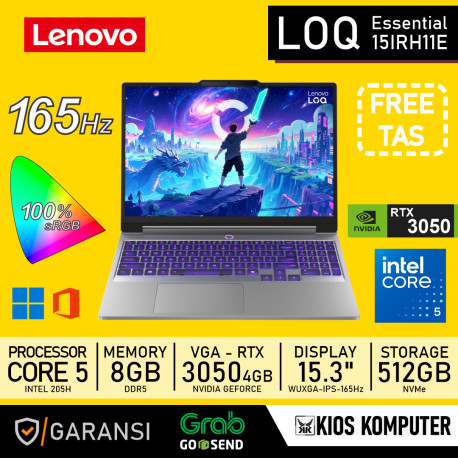 LENOVO LOQ ESSENTIAL 15IRH11E CORE 5-205H 8GB DDR5 512GB NVMe RTX 3050-4GB 15.3" WUXGA IPS 165Hz W11+OH