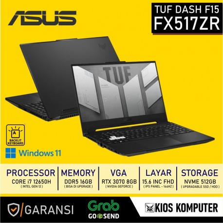 ASUS TUF DASH FX517ZR INTEL CORE I7 12650H 16GB RAM 512GB NVME RTX 3070 8GB 15.6INC 144HZ FHD IPS W11+OHS