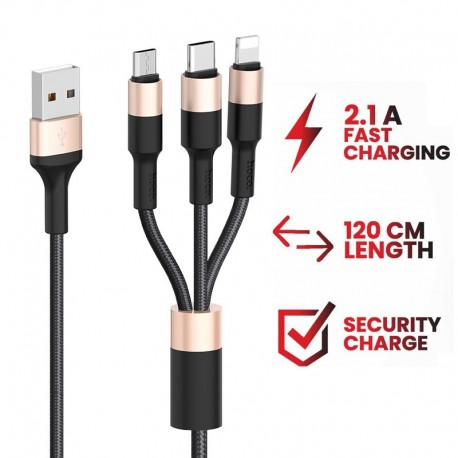 HAVIT H691 3IN1 DATA CABLE - MICRO USB - LIGHTNING - TYPE C