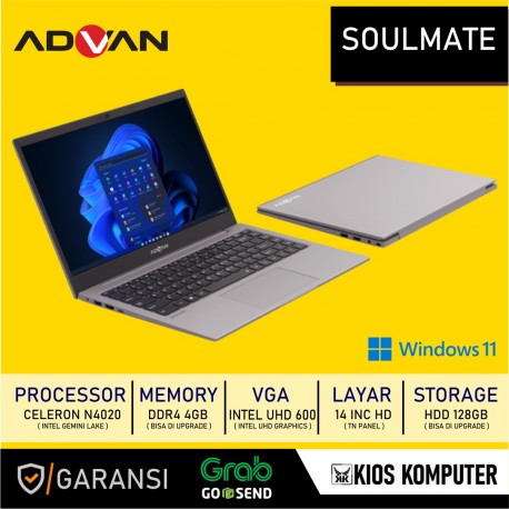 ADVAN SOULMATE INTEL CELERON N4020 4GB DDR4 128GB HDD INTEL UHD 600 14 INC HD TN WINDOWS 11